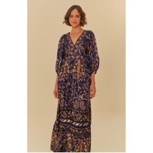 FARM Rio Navy and Gold Patterned Maxi Dress